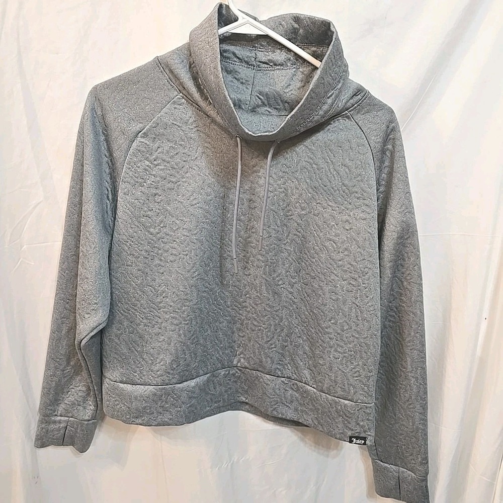 Juicy Couture Sport Long Sleeve Pullover Gray Sweatshirt Textured Cropped Sz L